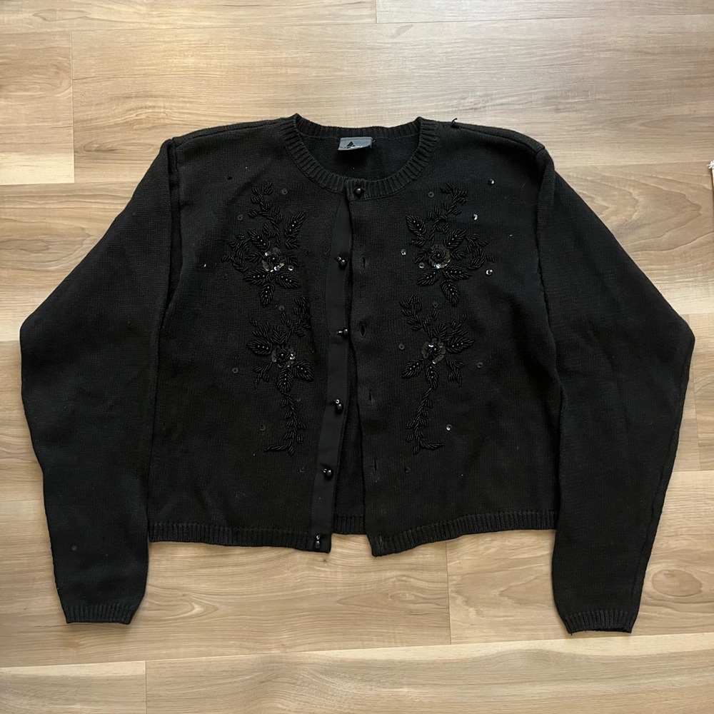 black sequin and beaded cardigan